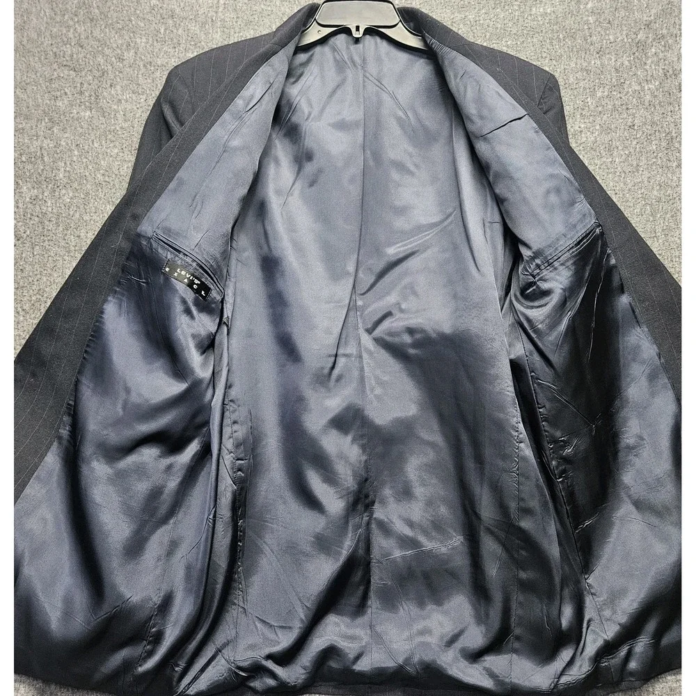 Levis Vintage Exact Blazer Mens 46L Dark Gray Pinstriped Suit Jacket Sport Coat - Picture 9 of 12